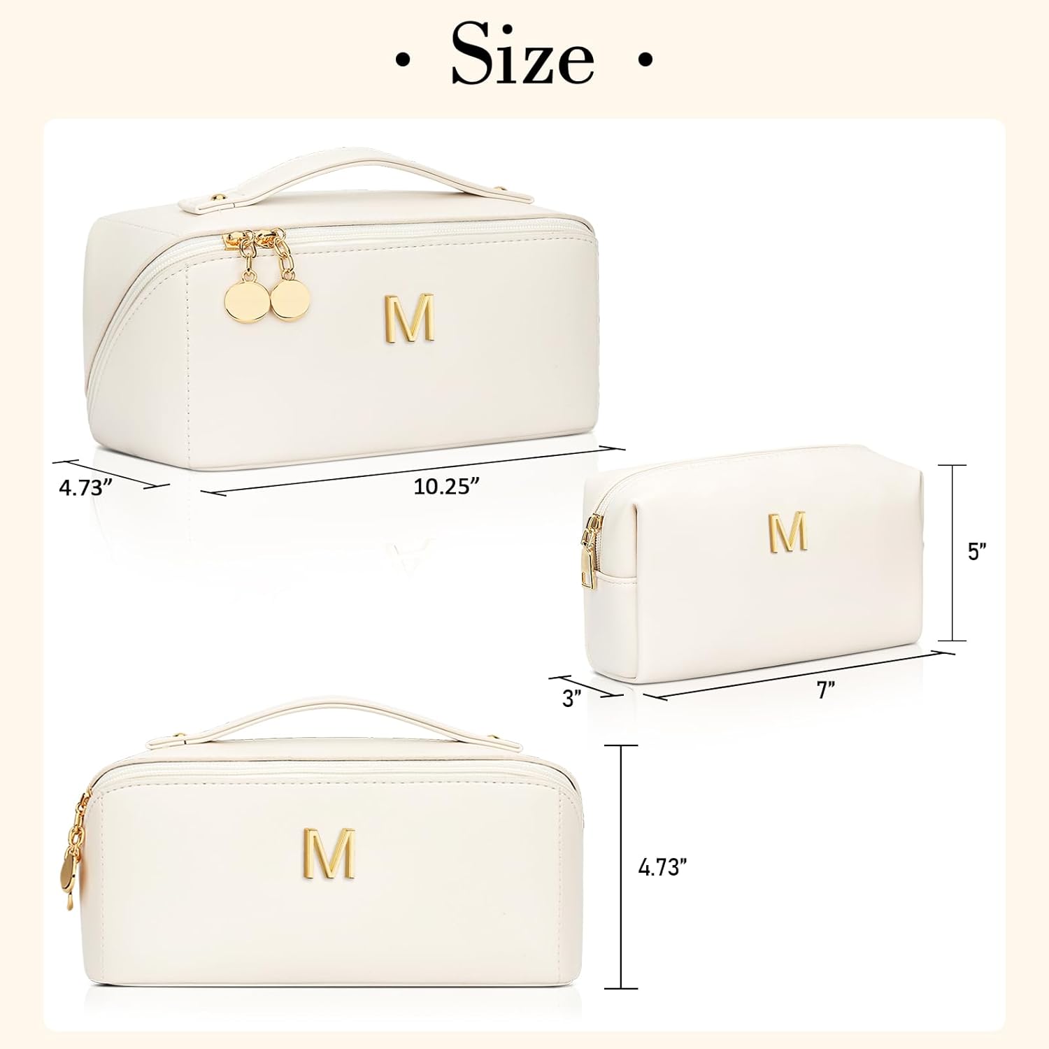 Birthday Gifts for Women Teen Girl, Personalized Initial Makeup Organizer Bag Set, Open Flat Travel Cosmetic Bag With Clear Divider and Handle(Large-Beige,M)