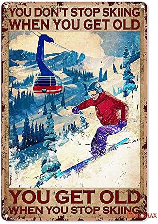 Ski Metal Sign Skiing Club Tin Sign Decoration Vintage Chic Metal Poster Wall Decor Art Gift for Women Home Bedroom/Bars/Restaurants/Cafes/Pubs Decor 12x8 Inch
