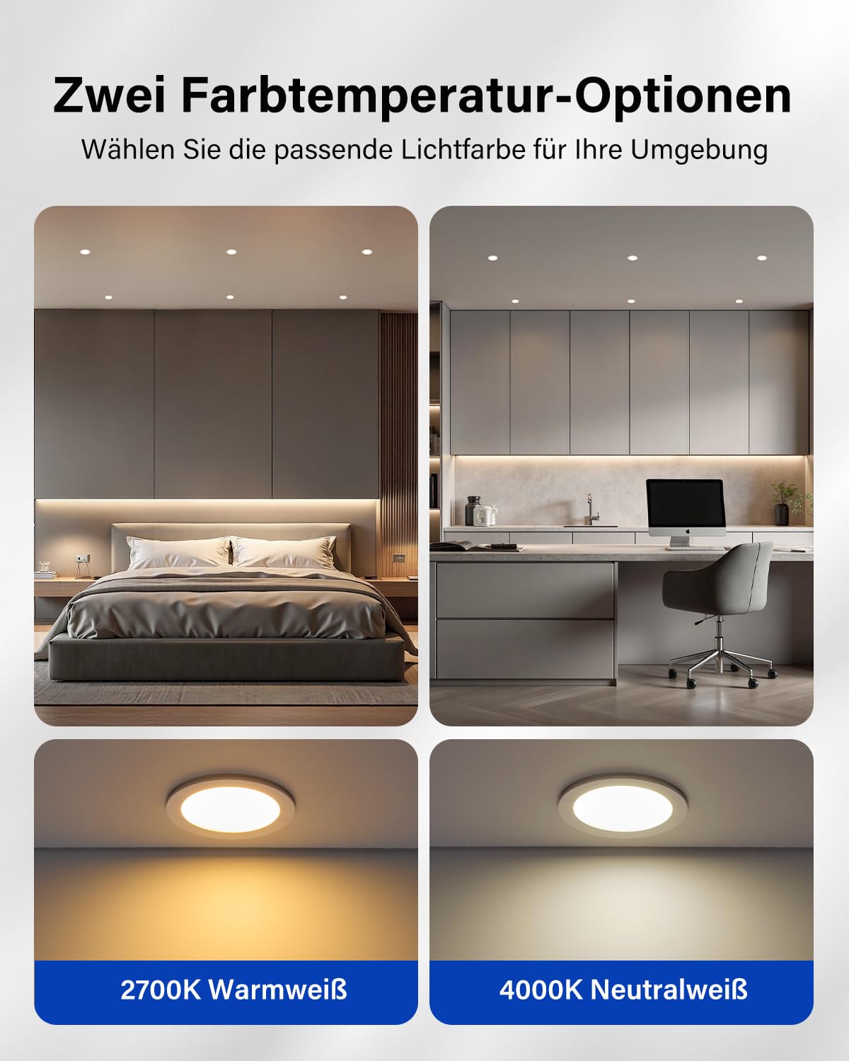 Leselux Einbaustrahler LED Dimmbar, 10x 6W LED Spot 230V IP65 4000K Neutralweiß 400LM, Einbauleuchten Für Das Bad, Deckenspots 68-80mm, Einbauspots Weiß für Badezimmer Küche Wohnzimmer Loft