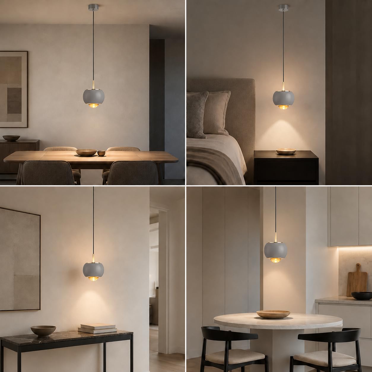 Nowoczesna metalowa lampa wisząca z kloszem kuli i miękkim dyfuzorem