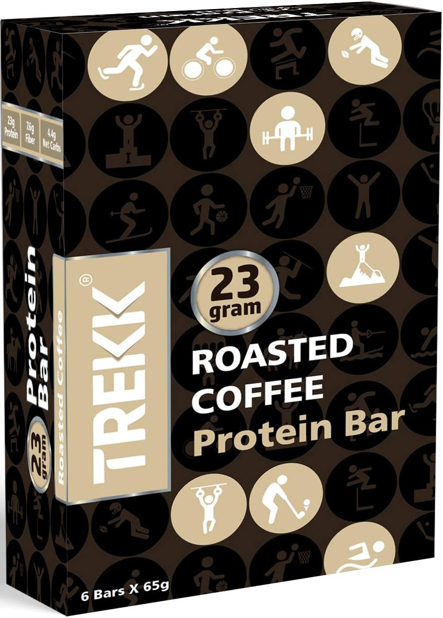 Trekk Roasted Coffee Protein Bar - 65 grams,Pack of 6-High Protein+High Fiber