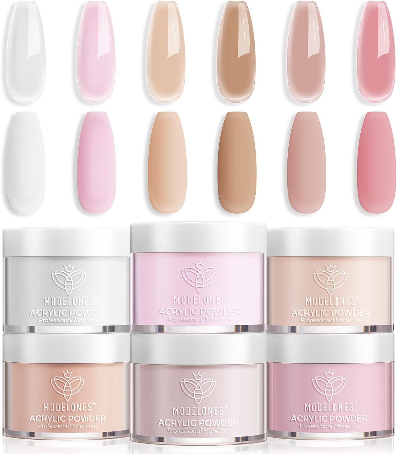 Modelones Acrylic Powder, 6 Colors Transparent Jelly Nude Nail Powder Milky White Pink Nude for Nail Art 3D Nail Carving French Nail Extension, Gifts for Women