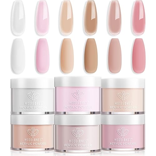 Modelones Acrylic Powder, 6 Colors Transparent Jelly Nude Nail Powder Milky White Pink Nude for Nail Art 3D Nail Carving French Nail Extension, Gifts for Women