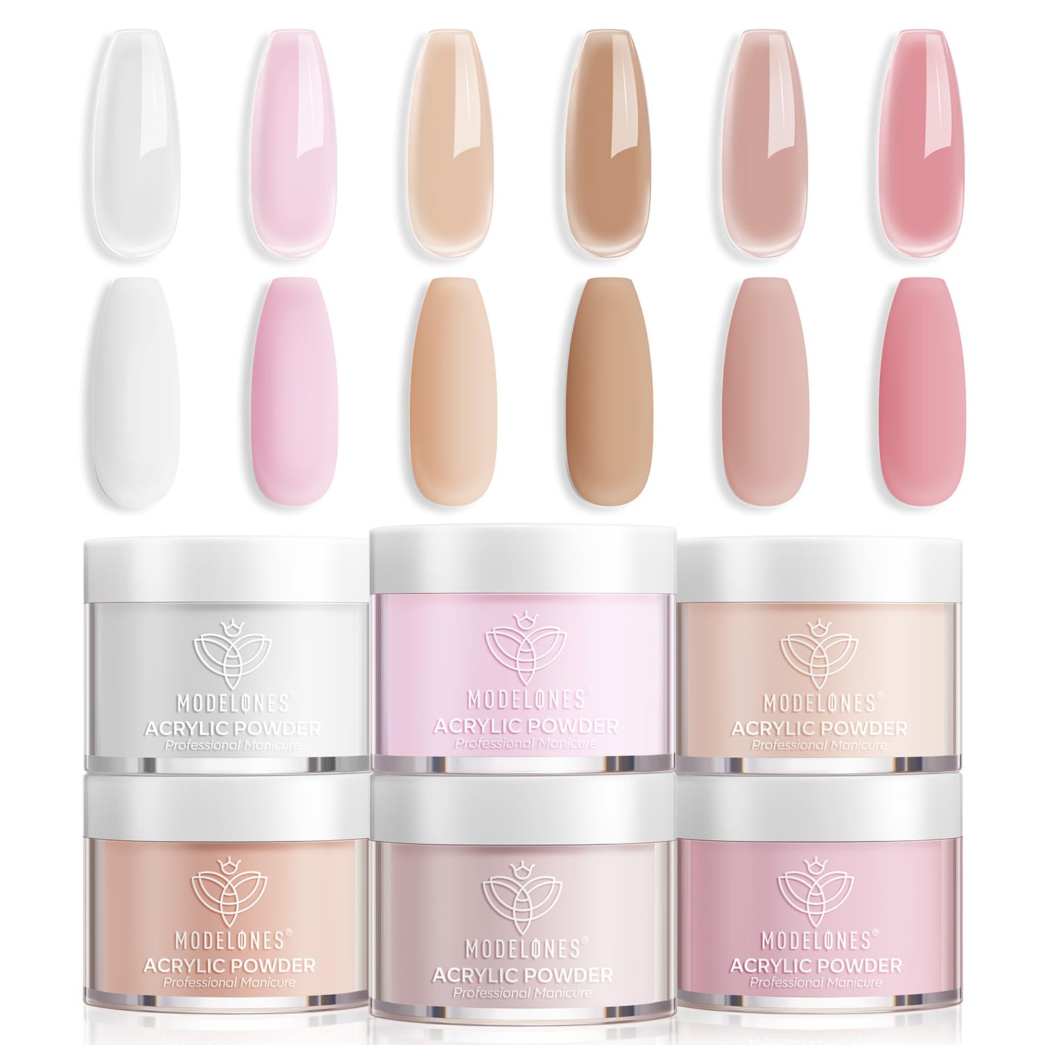 Modelones Acrylic Powder, 6 Colors Transparent Jelly Nude Nail Powder Milky White Pink Nude for Nail Art 3D Nail Carving French Nail Extension, Gifts for Women