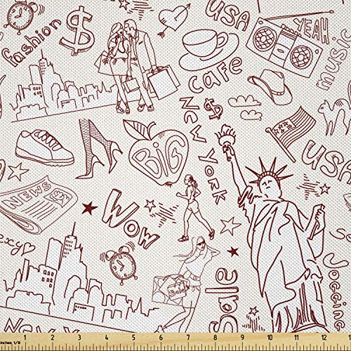 Premium NYC Doodle Satin Fabric by the Yard – Elegant New York City Inspired Design for Home Decor & Crafts