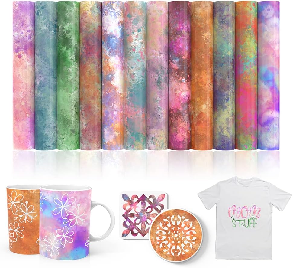 XINPOCUT infusible Transfer Ink Sheets(12pcs/Set, 12"x12") - Watercolor Transfer Paper Sublimation for Cricut Mug Press, Silhouette Cameo or Heat Press Machine Transfer Sheets for T-Shirts Mug Bag