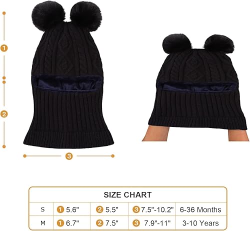 Miniatura 6 de Sombrero de punto para bebé de invierno, bufanda para niños y niñas, sombreros con capucha para niños y niñas, gorro con pompón