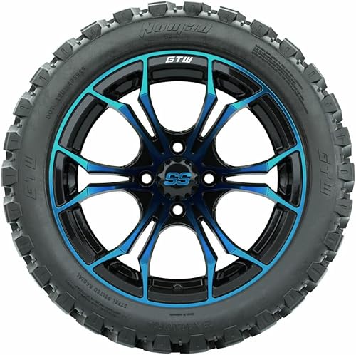 Miniatura 2 de GTW Combo de ruedas y neumáticos para carrito de golf de 14 pulgadas  Ruedas Spyder azulnegro en neumáticos radiales todo terreno 23x10-R14 Nomad