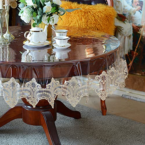 SUTAVIA Round Clear Vinyl lace Tablecloth 100% Oil Proof Waterproof Spill Proof Transparent PVC Table Protector Heavy Plastic Table Cover