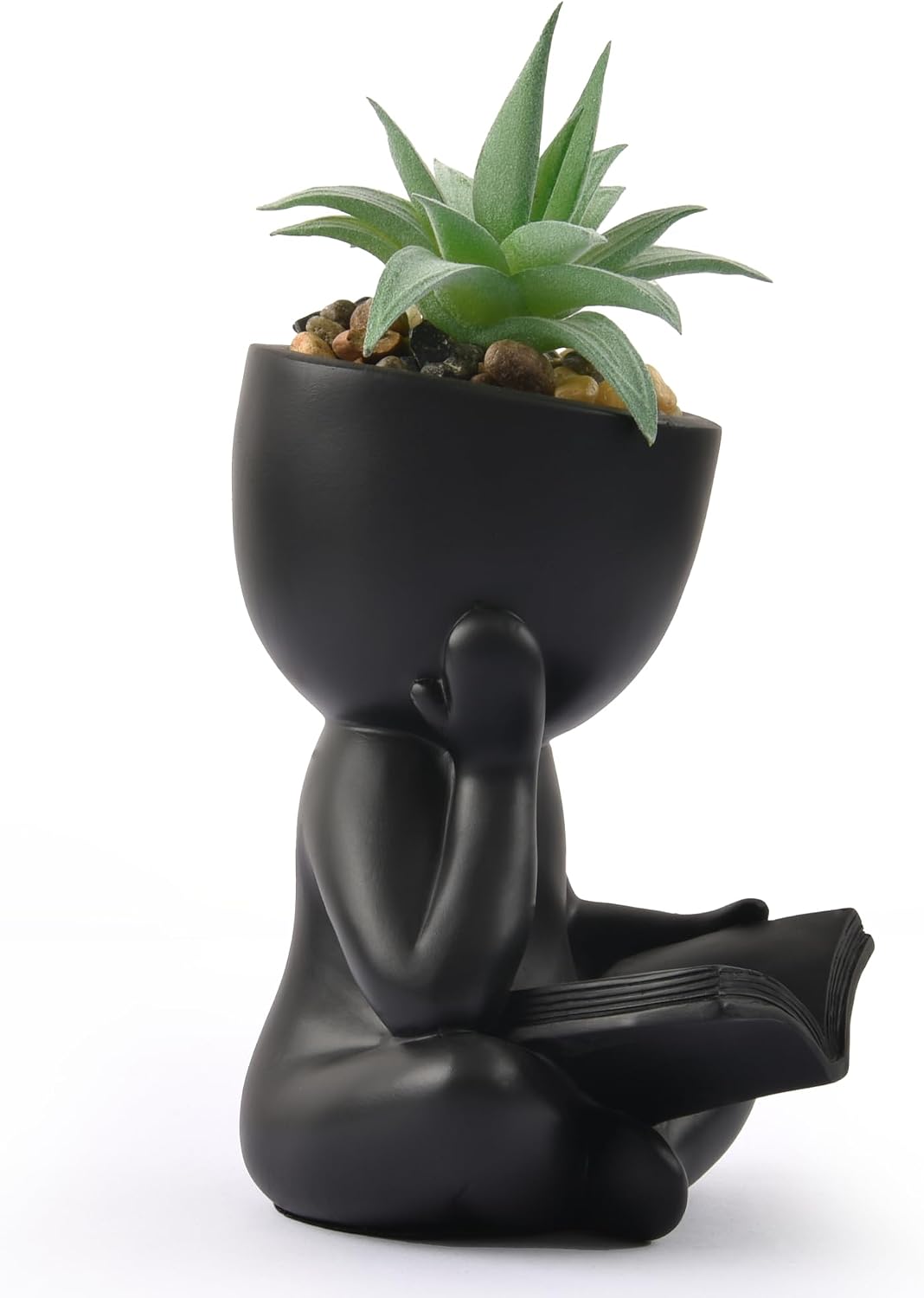 Reading Person Succulent Planter, Faux Succulent Desk Decor, Bookworm Gift | Resin Reading Person Sculpture Planter with Faux Succulent, Unique Desk Decor for Bookworms, Bathroom Office Shelf Gift