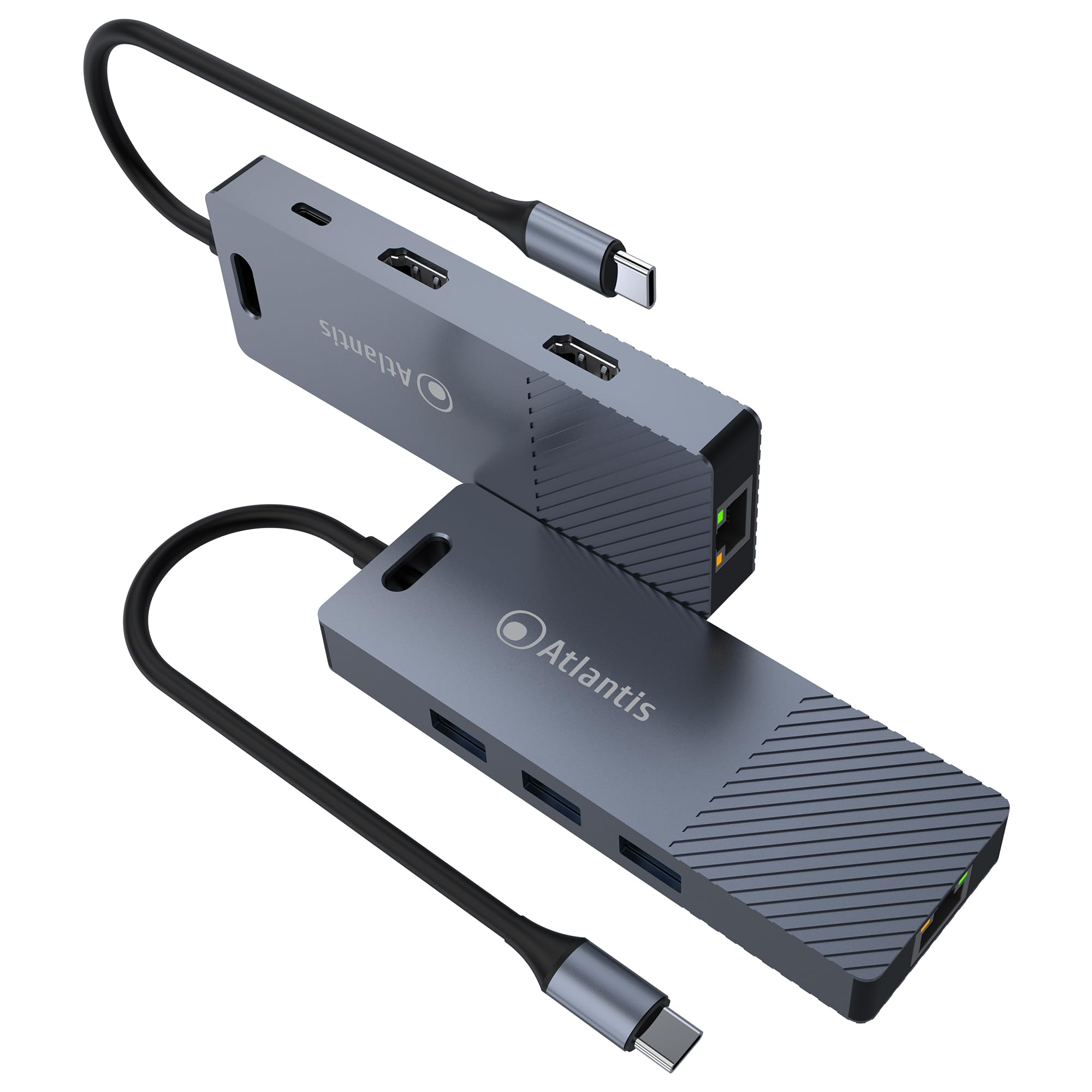 ATLANTIS Docking Station USB-C con Dual Display HDMI 4K, LAN Gigabit RJ45 | 3 porte USB 3.0, PD 85W, cavo 18 cm, compatibile con notebook, cod. A04-TC_DK48