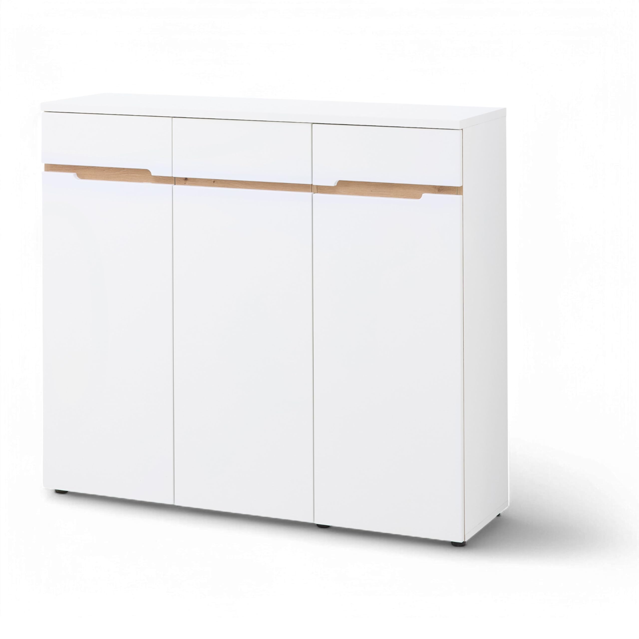 MEMPHIS Schuhschrank Schuhregal Weiß Artisan Eiche 120 x 107 x 38 cm | Zeitloses Design mit 3 Türen, 8 verstellbare Fachböden mit Stauraum, moderne Griffleisten, Korpus in Mattweiß, Set, Garderobe