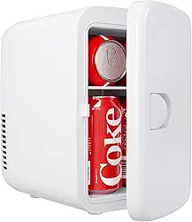 EUHOMY Mini geladeira, geladeira compacta de 4 litros/6 latas, refrigerador e aquecedor portátil AC/DC para cuidados com a pele, alimentos e bebidas, mini geladeira para quarto, escritório, carro e