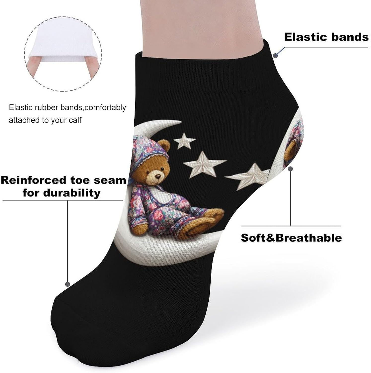 Teddy Bear Socks for Men Women 5 Pairs Ankle Socks