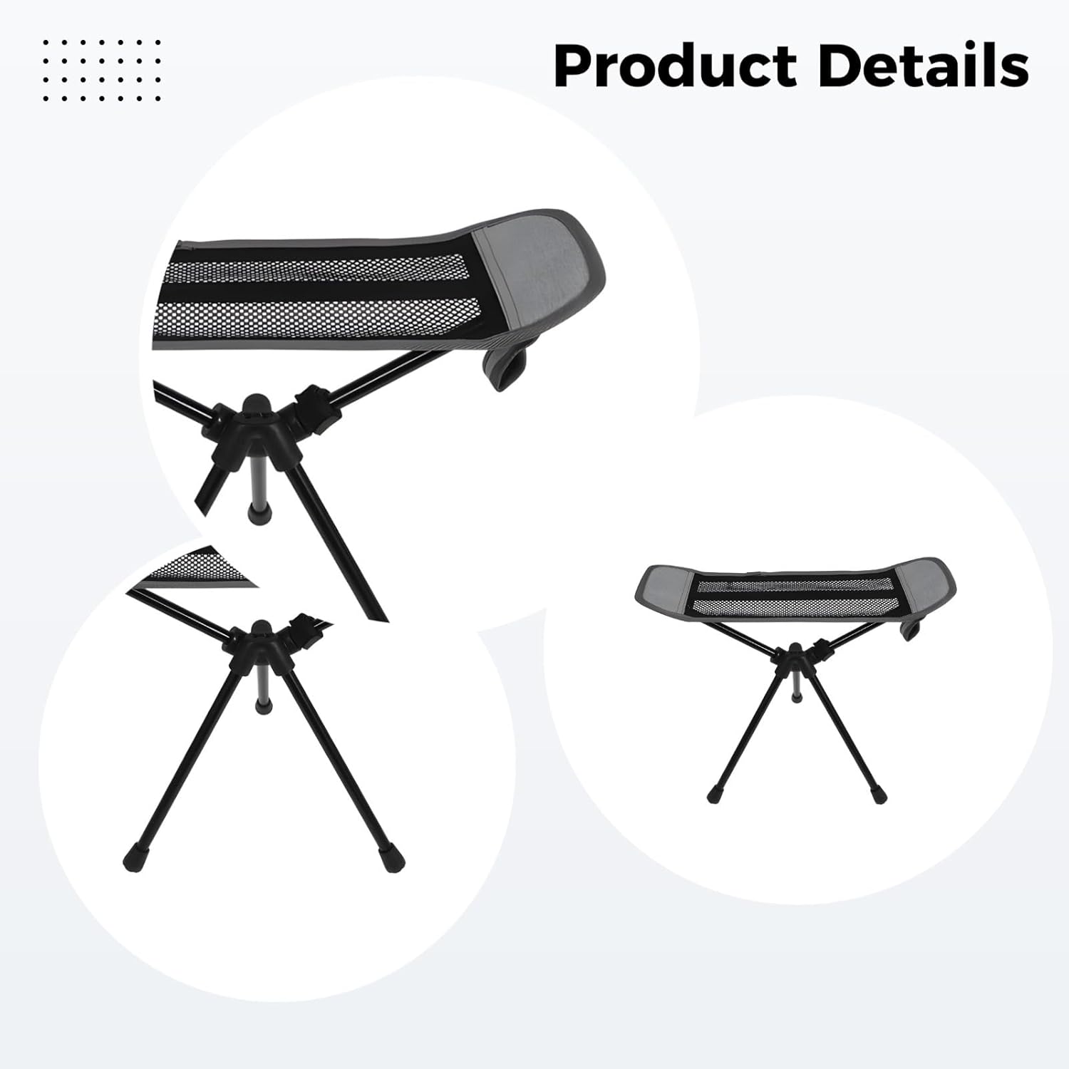 Portable Foot Rest, Gray Folding Design with Lightweight Aluminum Tripod Frame, 17.7 X 15.7 in Curved Mesh, 15.7 in Height, Foot Rest for Recliners, Outdoor Camping