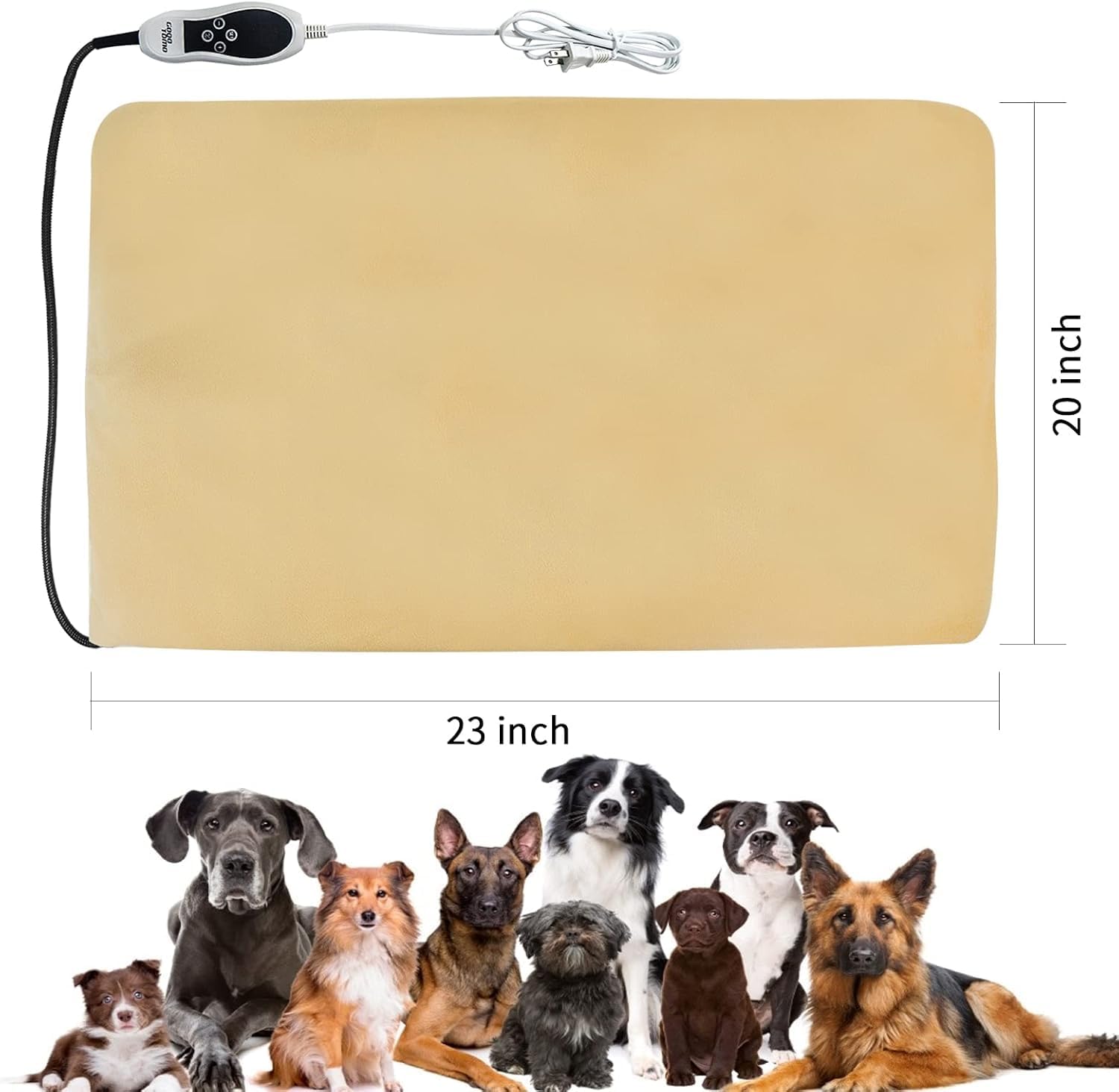 GOTOQOMO 20"x 32" Pet Heating Pad, PVC Material Waterproof Pet Heating Pads with Chew Resistant Cord, Electric Pads for Dogs Cats-P32