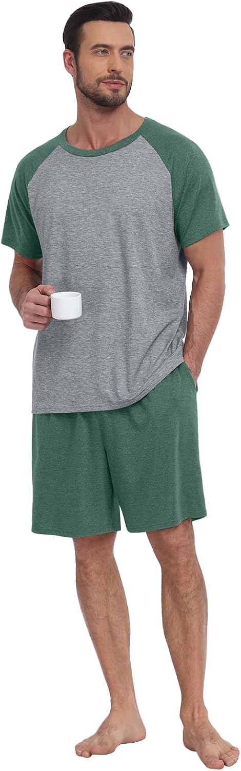 Mens Pajama Set Summer Pjs Sleepwear Lightweight Short Sleeve Pjs Soft Comfy Sleep Set With Pocket - Image 5