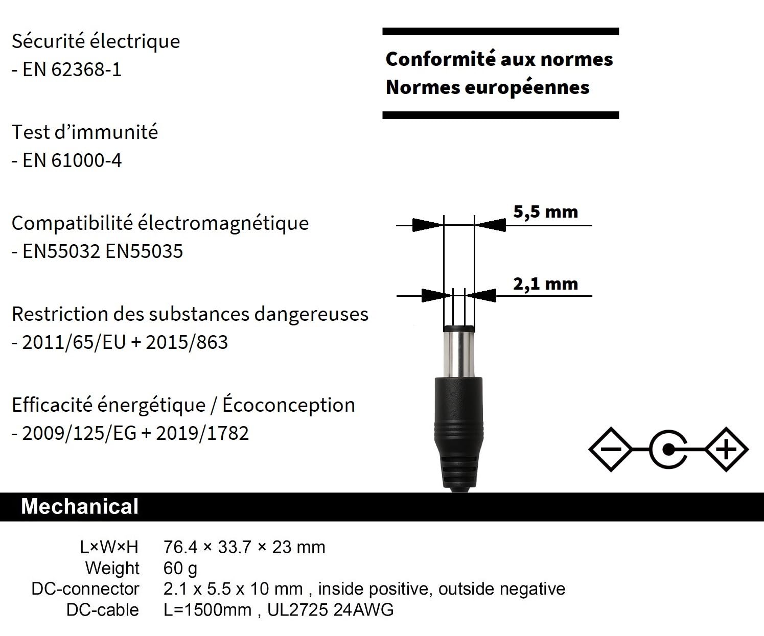 HN-Power 5V / 2A Bloc d'alimentation Compatible pour Yealink, Snom, Fanvil, Grandstream et d'autres téléphones IP - Adaptateurs étroits et économie d'énergie