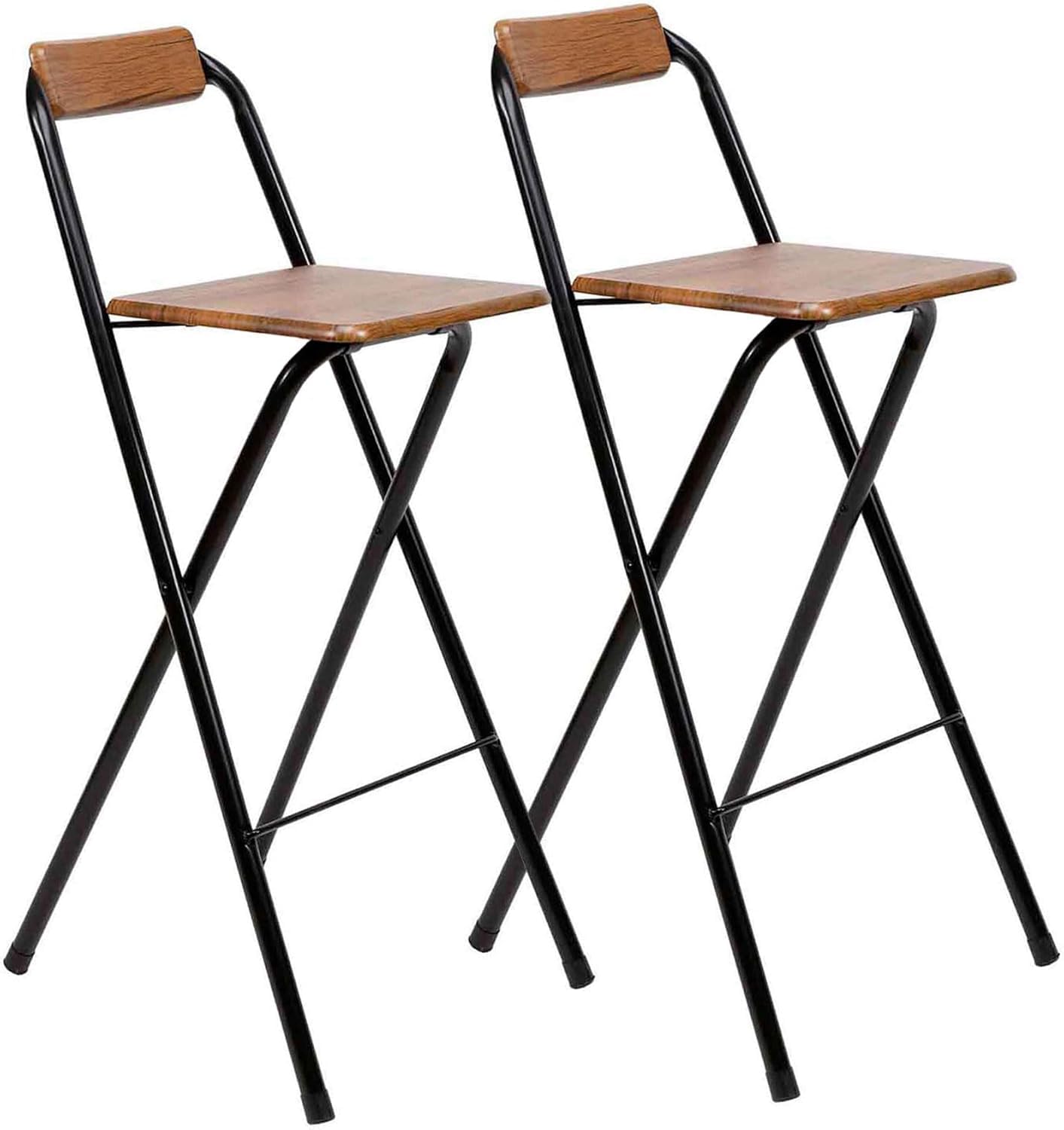 Folding Stool for Kitchen, Living Room, Dining Room and Restaurant - Stable, Sturdy and Comfortable Metal High Chair with Backrest and Footrest (2, Walnut)