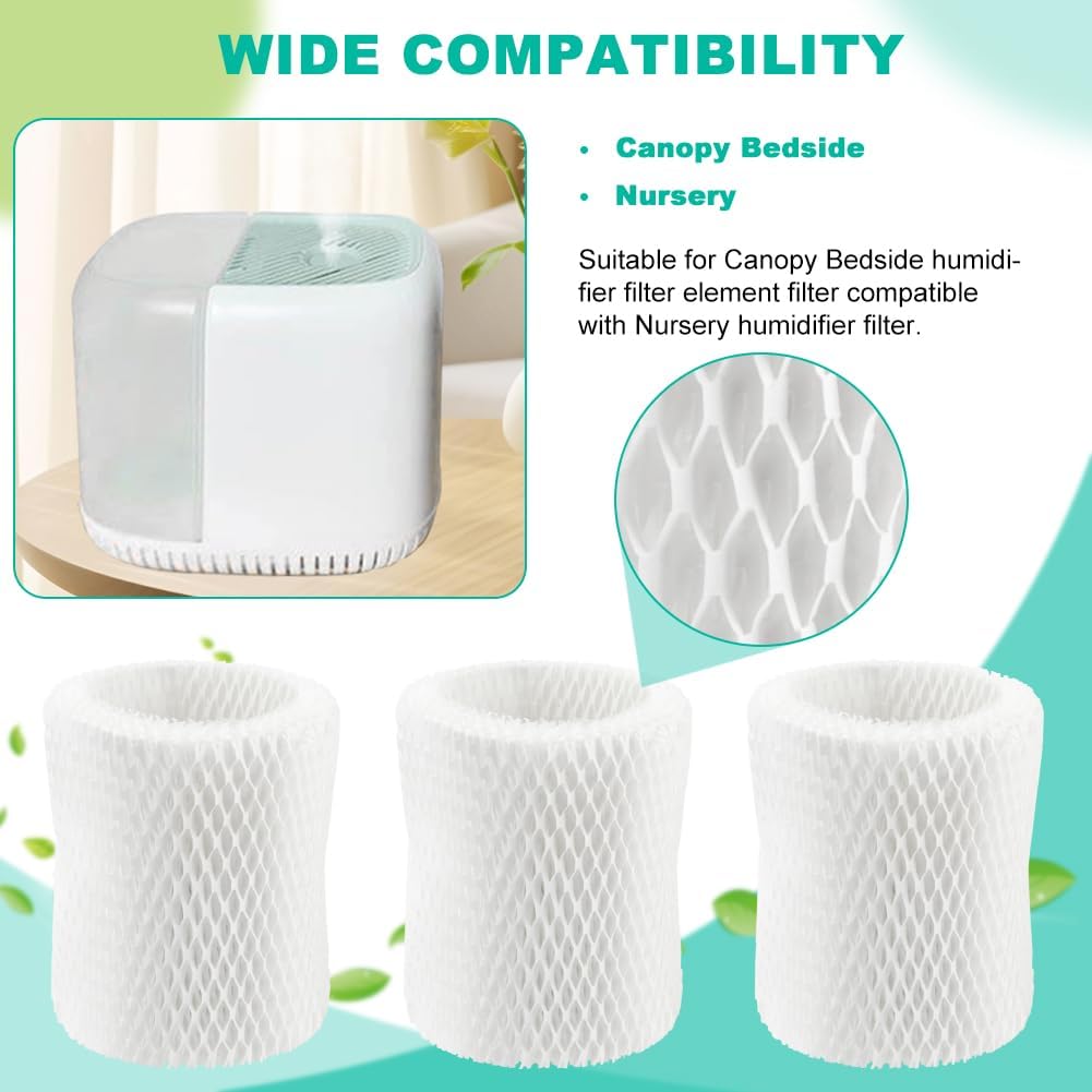 Canopy Bedside Humidifier Filter Replacement Compatible with Nursery Humidifier, 3 Pcs Humidifier Wicking Filter Made with Wood Pulp, Paper Filter Lasts Up to 6 Weeks