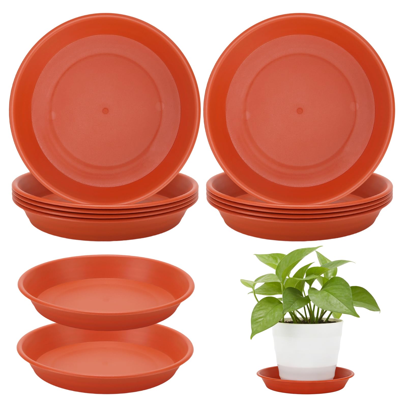 HONYUET 12 Pack Plant Saucers, 25cm Red Plastic Flower Pot Tray for Garden Home Plants