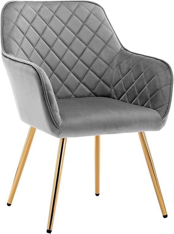DUHOME Velvet Accent Chair with Gold Legs, Upholstered Vanity Chair with Back Leisure Armchair for Living Room Bedroom Dining Room Grey