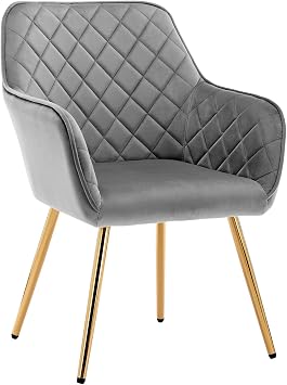 DUHOME Velvet Accent Chair with Gold Legs, Upholstered Vanity Chair with Back Leisure Armchair for Living Room Bedroom Dining Room Grey