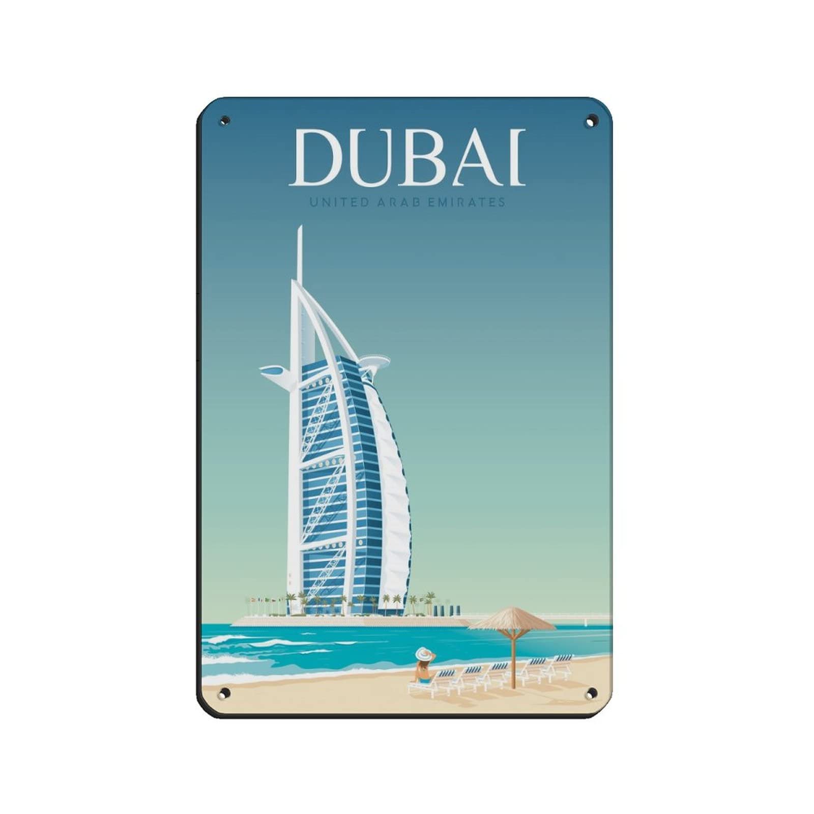 Azolid Vintage Metal Tin Signs Dubai Travel Tin Signs Metal Poster Wall Decor Office Cafe Bathroom Badroom 14X20cm