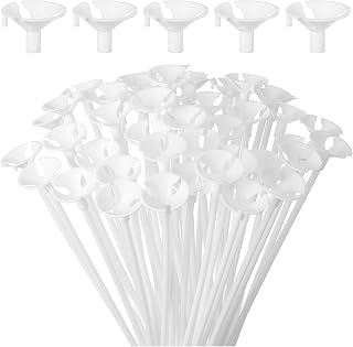 SEWACC 50Pcs Plastic Balloon Sticks with Cups, White Balloon Holder for Birthday Wedding Party Christmas Valentines Day, 12.59 Inch