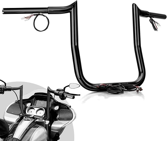 Wsays 12 Rise Pre-Wired Handlebar Bagger Bar-Sharp Ape Handlebar Compatible with Harley Touring Road Glide FLTR/I FLTRX FLTRXS 2015-2023 Black