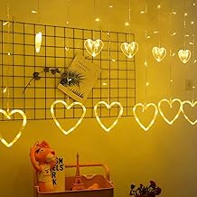 Quace 12 Heart Curtain String Lights with 8 Flashing Modes Decoration for Gift, Decoration, Home Décor, Valentines Day Gift(12 Hearts Yellow)