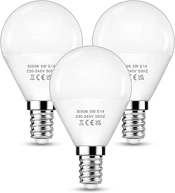 E14 LED Light Bulb, 5W LED Golf Ball Bulb Small Screw Warm White, 3Pack [Energy Class F]