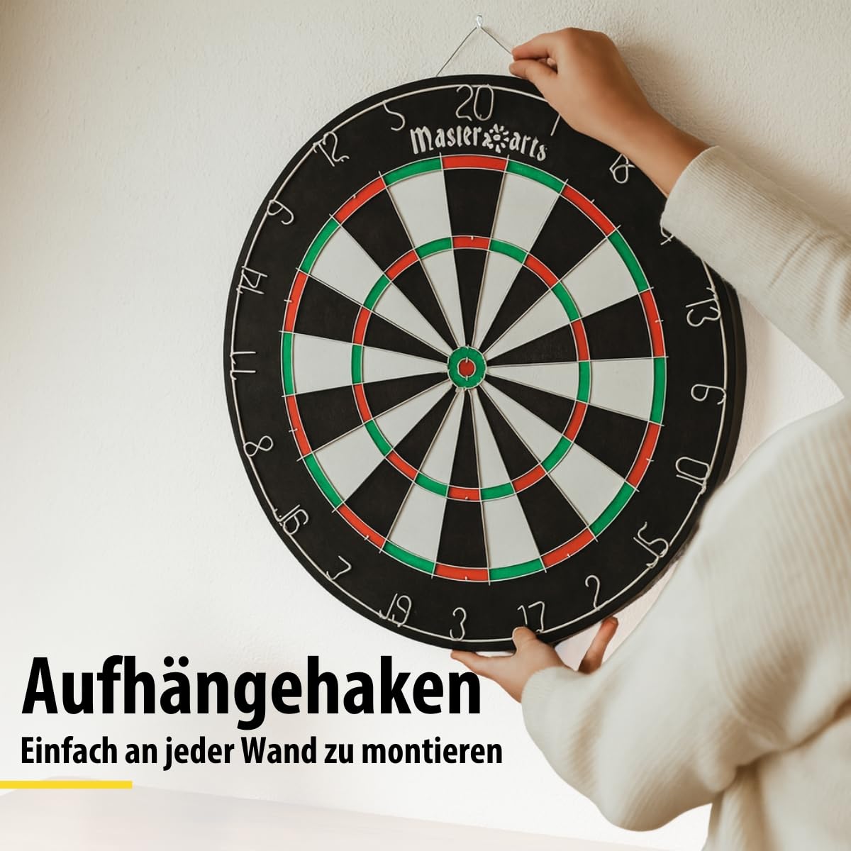 MasterArts Dartscheibe Set – Dartboard 45 cm – mit 6 Dartpfeile aus Metall – Beidseitig Bespielbar – mit Aufhängehaken – Kunststoff und Stahl – Mehrfarbig – Spaß für Zuhause und Gaststätte