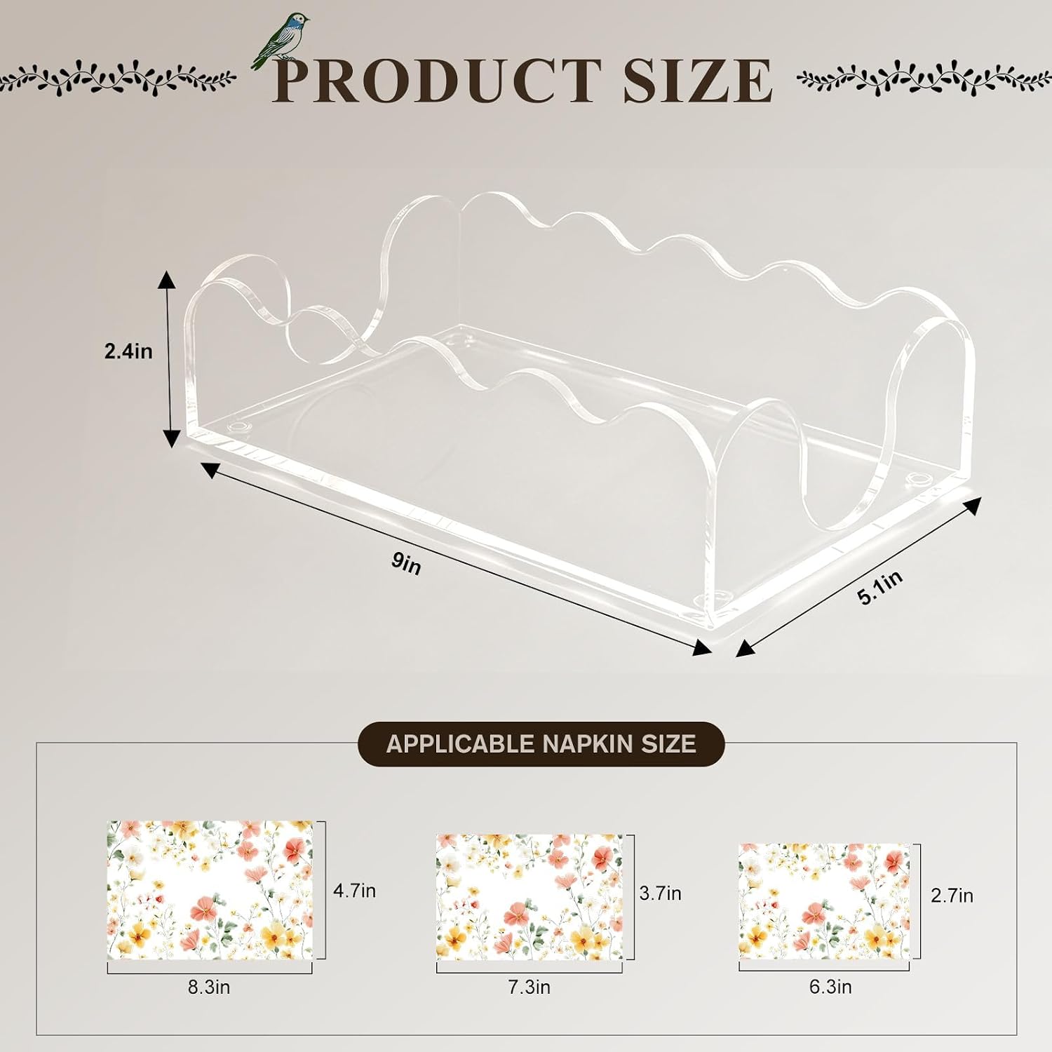 Scalloped Acrylic Napkin Holder for Bathroom, Clear Guest Towel Holder Tray with Wavy Edge, Disposable Hand Towel Dispenser for Kitchen & Hotel