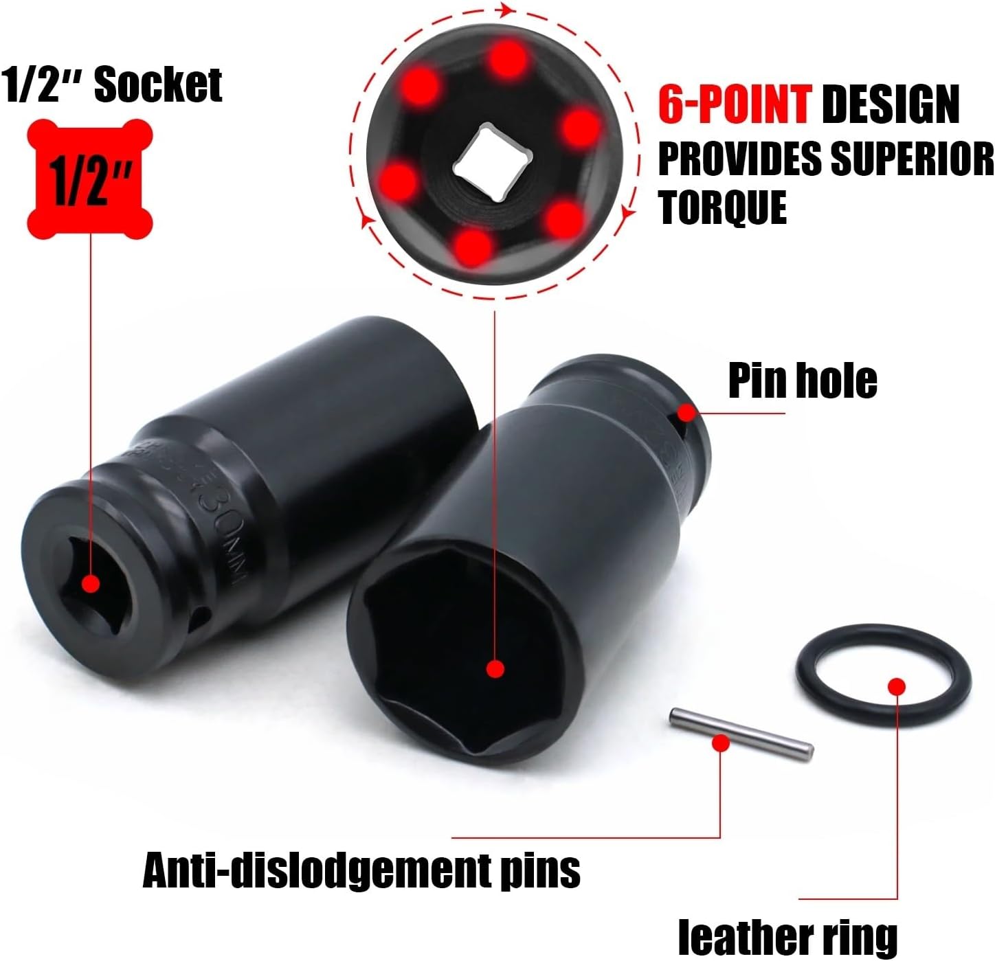 1/2" Drive Impact Socket Set Extended Electric Wrench Socket Set Hexagonal Impact Sleeve 8-32mm with Storage Box Hand Tool(20pcs)