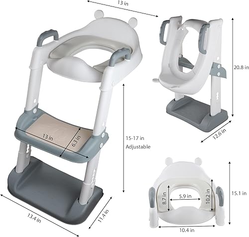 Miniatura 2 de MorTime Asiento de entrenamiento para ir al baño con escalera, inodoro plegable para niños, inodoro de altura ajustable con almohadilla suave