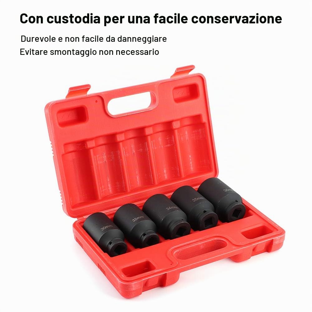 Bussola a percussione profonda per azionamento, 5 pezzi dado per mozzo con asse a 12 punti Strumento per bussola a percussione profonda per cricchetto da 1/2 pollice