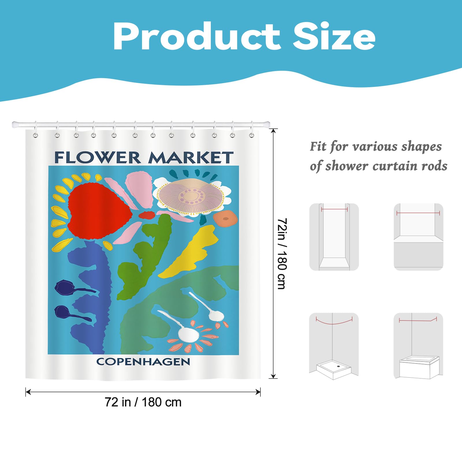 BREASOME Abstract Floral Shower Curtain 180 x 180 cm Matisse Art Shower Curtain for Bathroom Decor Mould Proof Waterproof Polyester Fabric Bath Curtain with 12 Hooks - Image 2