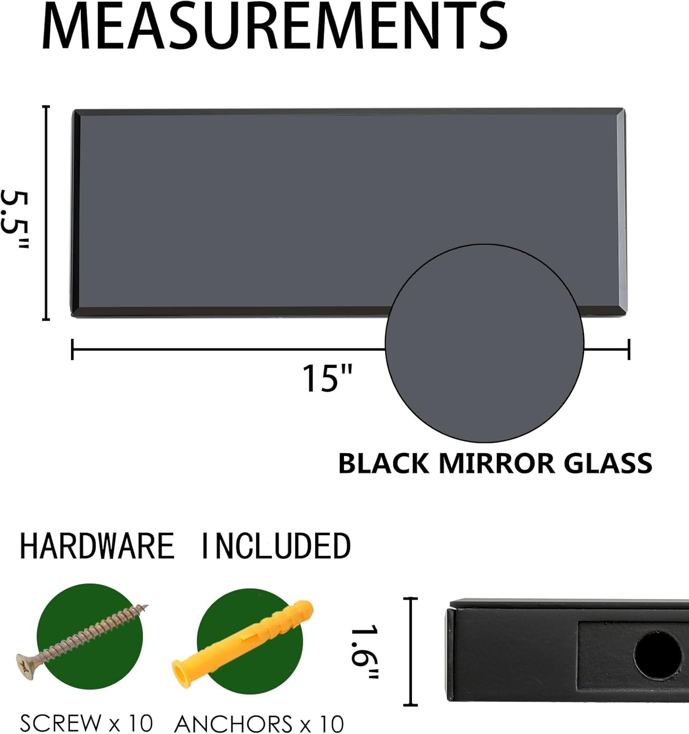 SHYFOY Floating Glass Shelves for Wall, Wall Mounted Modern Black Mirrored Shelves for Bathroom, Bedroom, Living Room, Kitchen Décor, 15 inches, 3 Pack