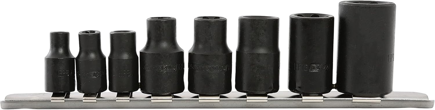 OEMTOOLS 25455 8 Piece External Impact Star Plus Socket Set, Extractor Set With 3/8 Socket Rail, Bolt Extractor Socket Set, 3/8 Inch Drive
