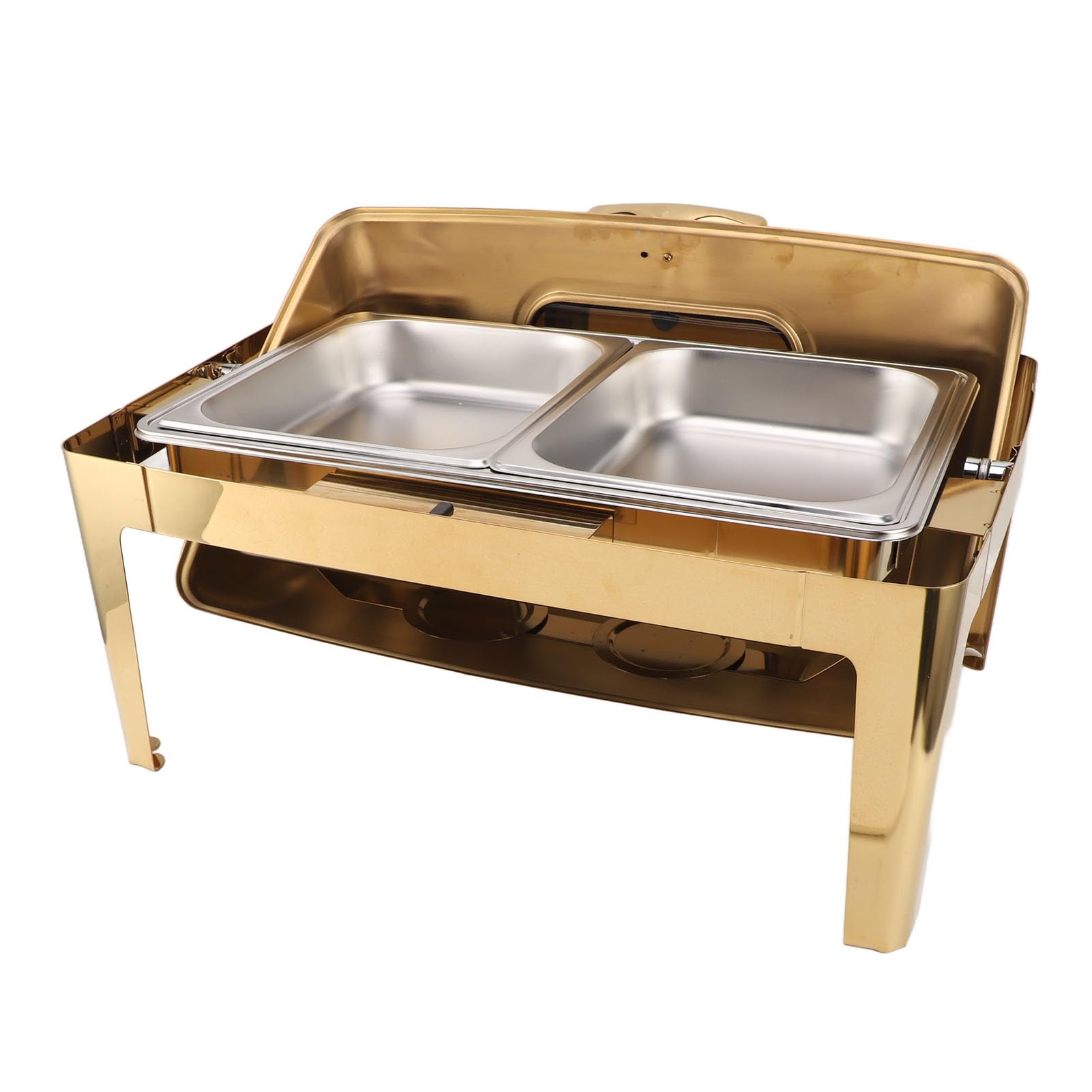 Qcwwy Chafing Dish, Diseño de Tapa de Vidrio Transparente Buffet Calentador de Alimentos Marco de Acero Inoxidable Chafing Dish Eléctrico Fácil Limpieza Chafing Dish Buffet Set (2