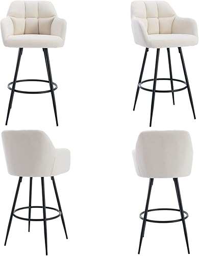 Miniatura 5 de ROCITY Juego de 2 taburetes de bar giratorios de cuero beige, sillas tapizadas, taburetes de bar ajustables con respaldo, taburetes de bar copetudos