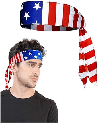 Red White and Blue American Flag Headband 4th of July Bandana Headband for Men and Women