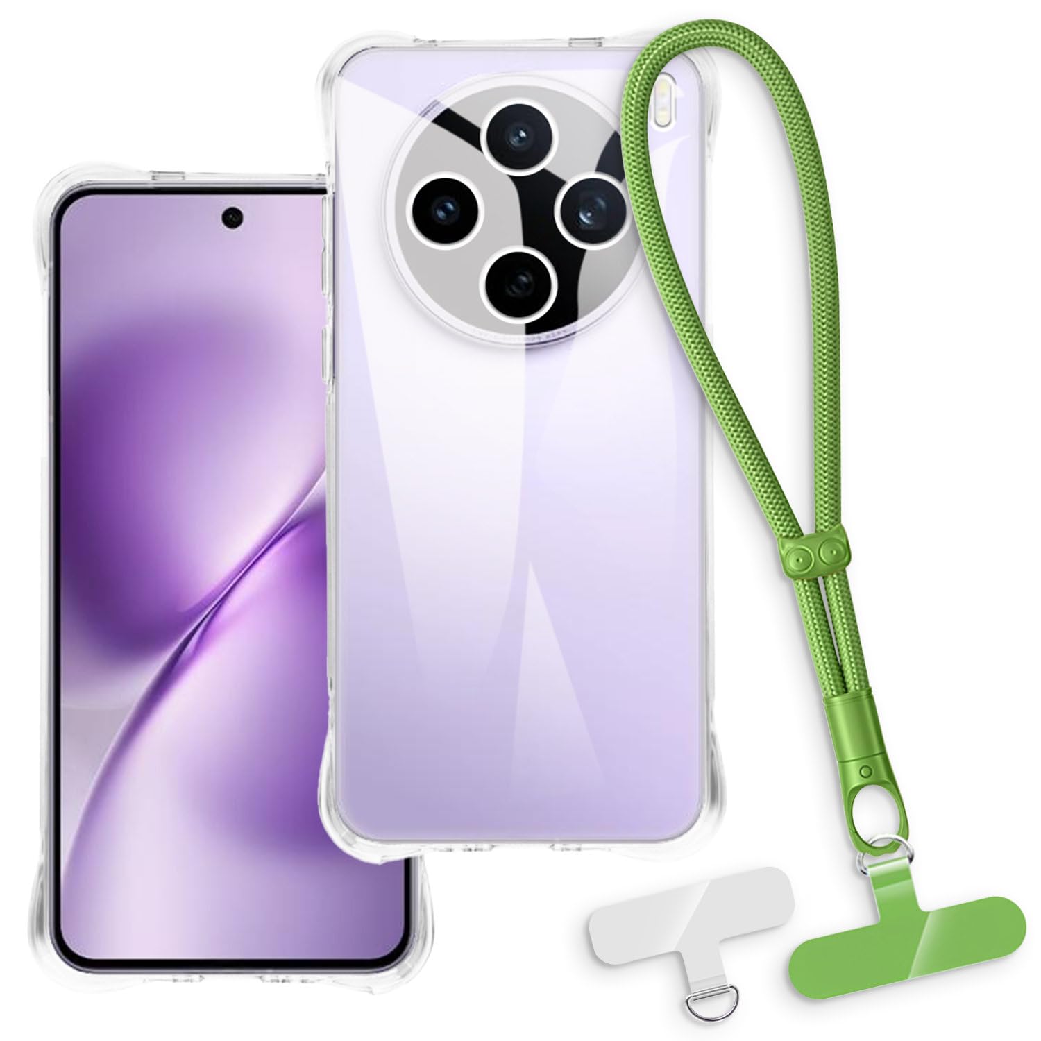 2-in-1 Protective Case and Wrist Strap Compatible with Vivo X200t 5G Phone Cover with Detachable Lanyard, Anti-Slip Anti-Loss Grip Handle (Clear + Green)
