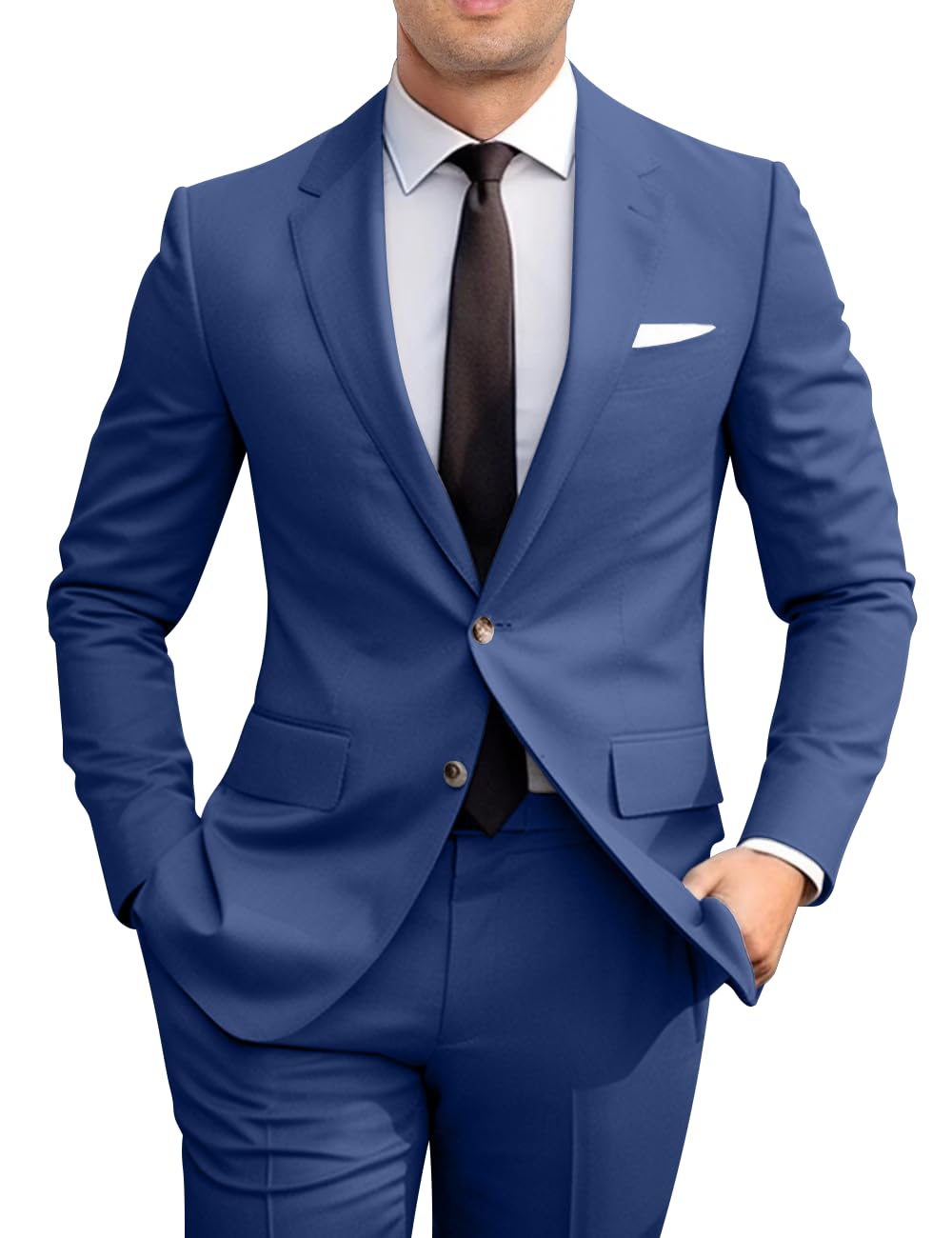 Men's Slim Fit 2 Piece Suit, Two Button Solid Suit Jacket Pants Set, Wedding Prom Suit-image-27