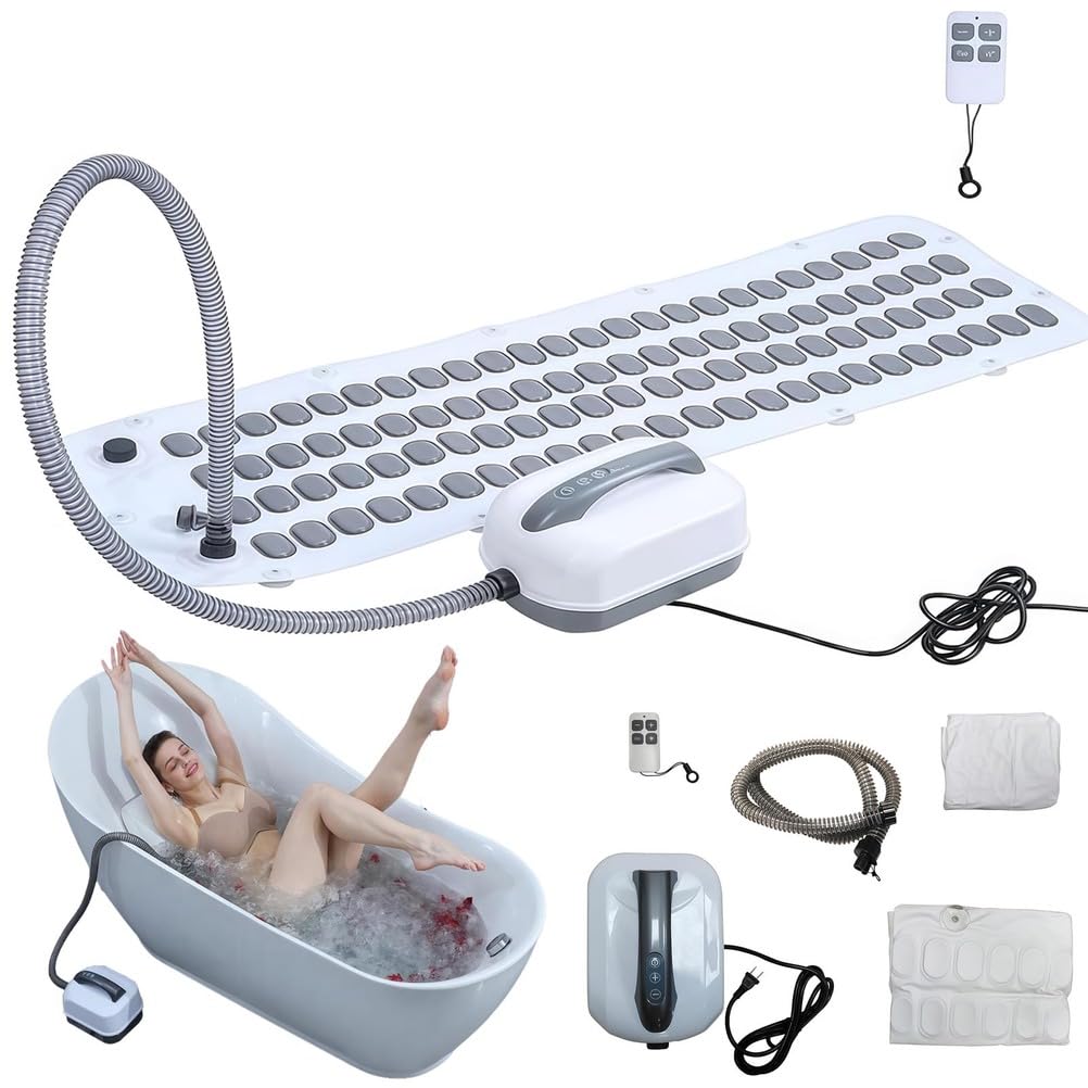 Tappetino da Bagno Portatile con Idromassaggio, Tappetino Antiscivolo per Vasca Idromassaggio per Tutto Il Corpo, con Telecomando E Cuscino, Pompa d'Aria Elettrica