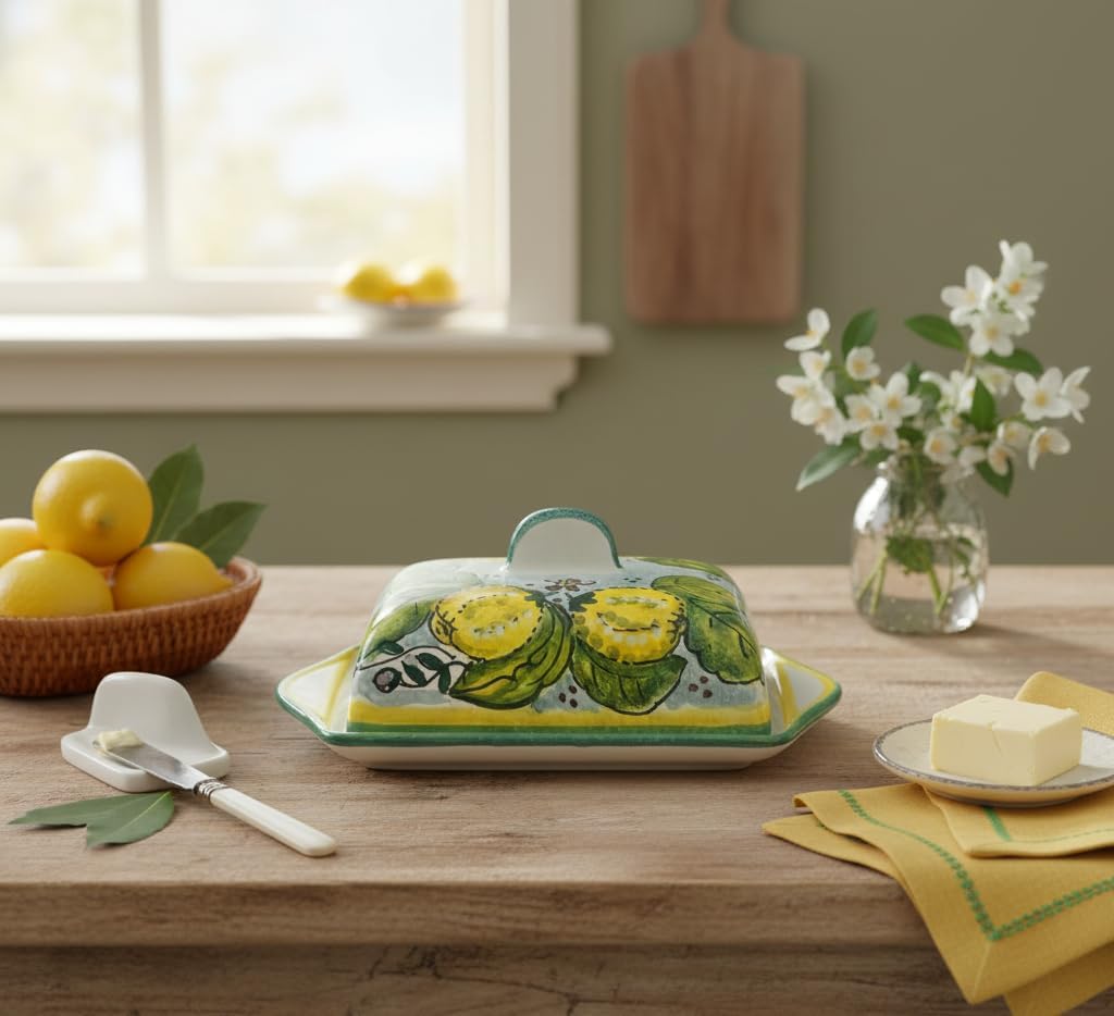 CERAMICHE D'ARTE PARRINI- Italian Ceramic Butter Dish Hand Painted Made in ITALY Tuscan Art Pottery