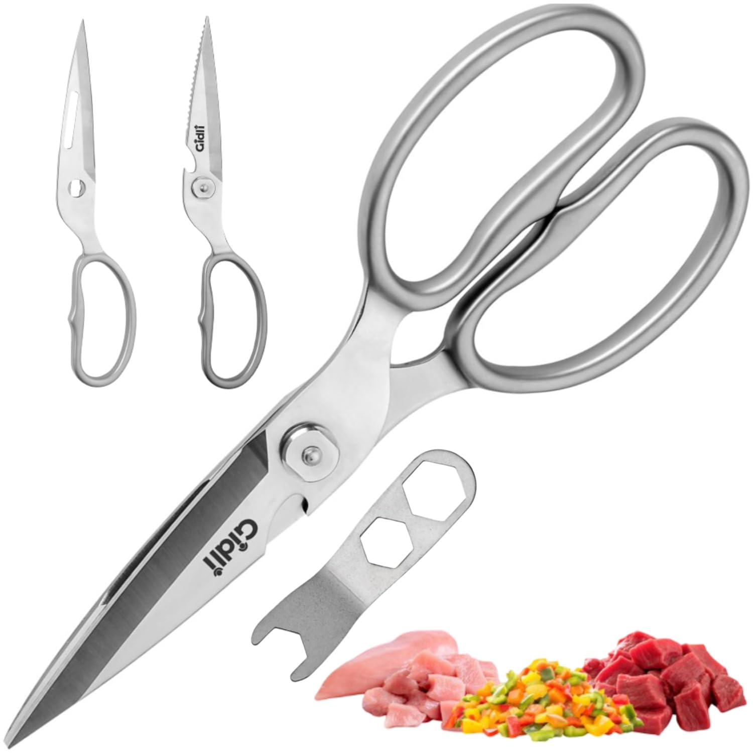 Premium Kitchen Scissors by Gidli – Lifetime Replacement Warranty* - Heavy Duty Kitchen Shears for Food – All-Purpose Stainless Steel Scissors –