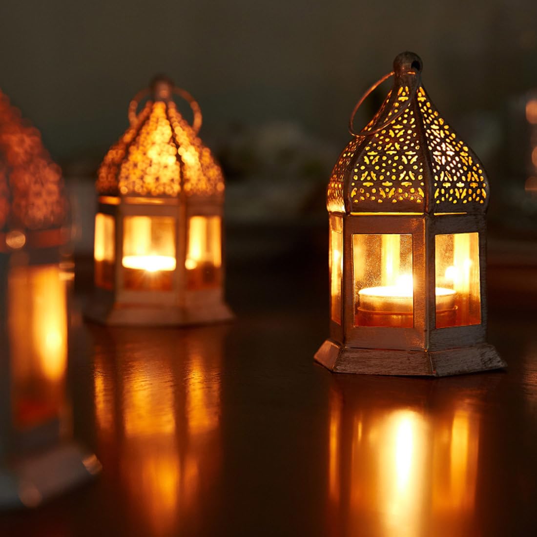 Marrakech Gadi - Juego de 3 farolillos orientales (12 cm, para exteriores, como decoración de balcón o interior como decoración de salón Ramadán)
