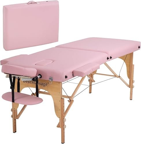 Camilla de masaje de dos partes acolchadas plegable, Rosado, 1